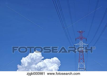 Stock Image - Transmission tower and sky. Fotosearch