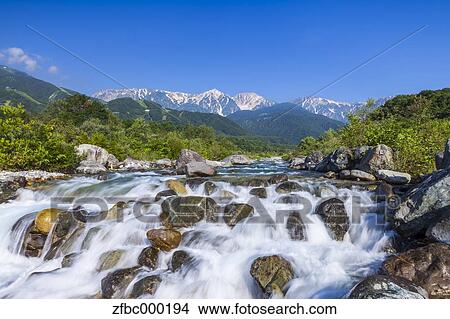 Matsu river and Hakuba mountain range, Nagano Prefecture View Large Photo Image Picture - Matsu river and Hakuba mountain range, Nagano Prefecture. Fotosearch