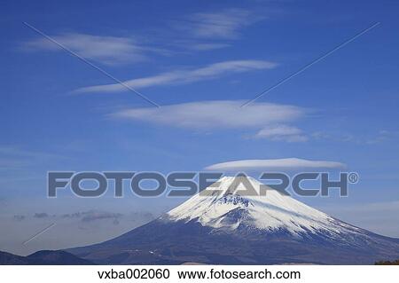 Stock Image - Mount Fuji and sky with clouds, Shizuoka Prefecture. Fotosearch