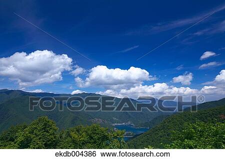 Stock Photograph - Okutama lake and town, Tokyo. Fotosearch
