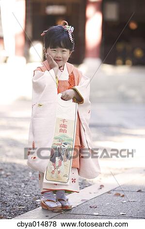 Stock Photo - Japanese girl at Seven-Five-Three ceremony. Fotosearch