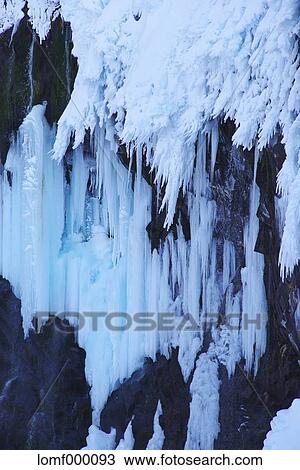 Stock Image - Frozen Furepe waterfall, Hokkaido. Fotosearch