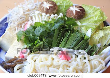 Stock Image - Japanese style stew raw ingredients. Fotosearch