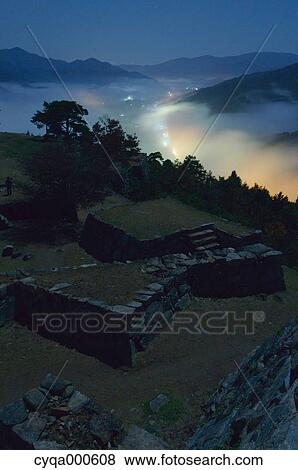 Stock Photo - Takeda Castle at night. Fotosearch