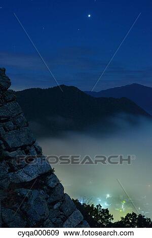 Stock Photo - Takeda Castle at night. Fotosearch