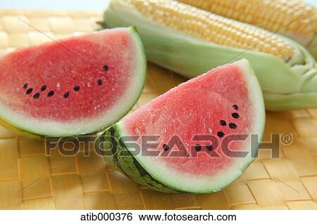 Stock Photograph - Watermelon and corn. Fotosearch