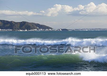 Stock Image - Waves, Kanagawa Prefecture. Fotosearch