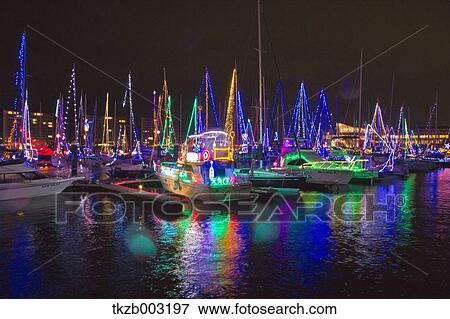 Stock Photo - Yacht harbor at night, Aichi Prefecture. Fotosearch