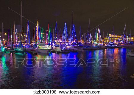 Stock Photo - Yacht harbor at night, Aichi Prefecture. Fotosearch