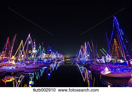 Stock Image - Yacht harbor at night. Fotosearch