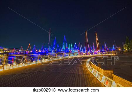 Stock Image - Yacht harbor at night. Fotosearch