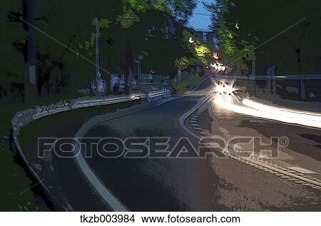 Driving in the Japanese countryside at night View Large Photo Image Picture - Driving in the Japanese countryside at night. Fotosearch