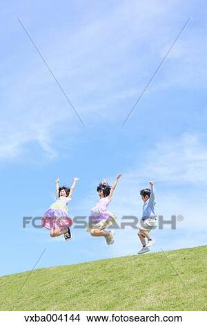 Japanese kids on a hill View Large Photo Image Picture - Japanese kids on a hill. Fotosearch