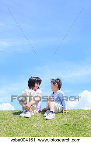 Japanese kids on a hill View Large Photo Image Stock Image - Japanese kids on a hill. Fotosearch