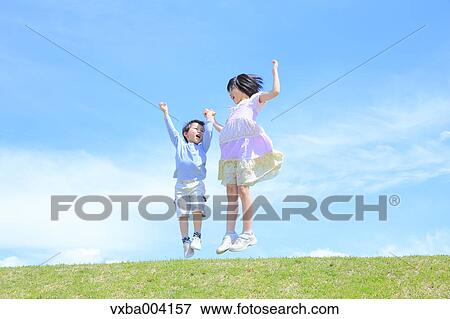 Japanese kids on a hill View Large Photo Image Stock Photo - Japanese kids on a hill. Fotosearch