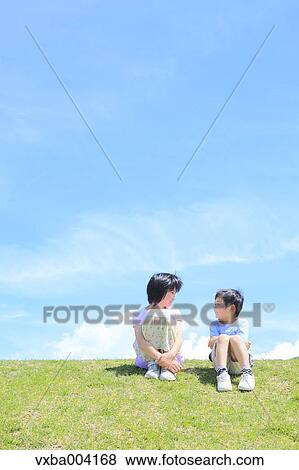 Japanese kids on a hill View Large Photo Image Stock Photo - Japanese kids on a hill. Fotosearch