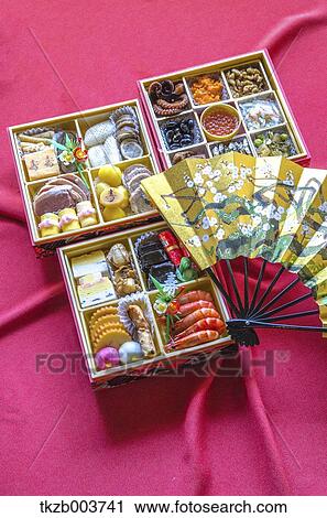 Japanese New Year traditional O-Sechi food box View Large Photo Image Stock Image - Japanese New Year traditional O-Sechi food box. Fotosearch
