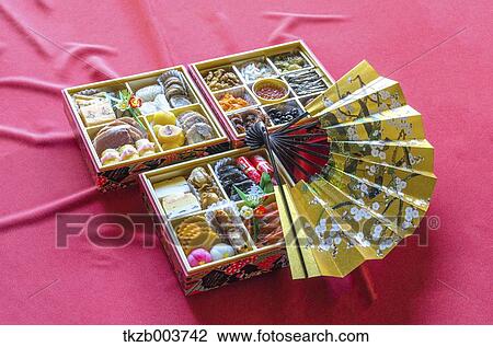 Stock Image - Japanese New Year traditional O-Sechi food box. Fotosearch
