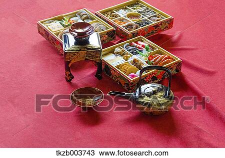 Japanese New Year traditional O-Sechi food box View Large Photo Image Stock Image - Japanese New Year traditional O-Sechi food box. Fotosearch