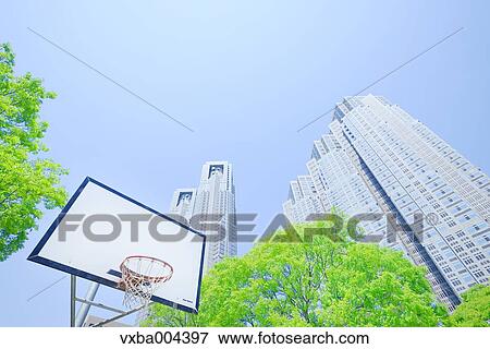 Tokyo Metropolitan Government Office and Basketball Hoop View Large Photo Image Stock Photo - Tokyo Metropolitan Government Office and Basketball Hoop. Fotosearch