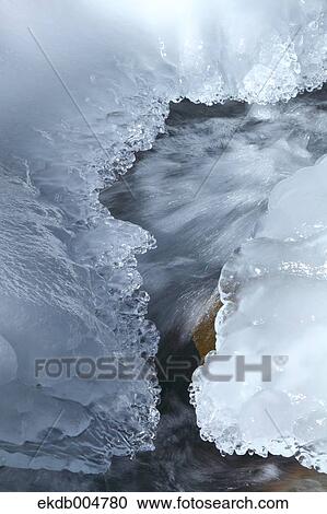 Stock Image - Water stream at Winter. Fotosearch