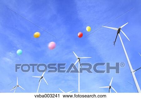 Stock Image - Wind turbines and sky. Fotosearch