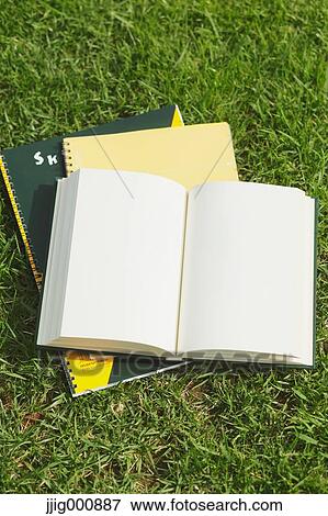 Stock Photo - Book and notebooks on grass. Fotosearch