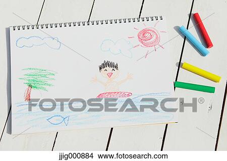 Picture - Crayons and drawing . Fotosearch
