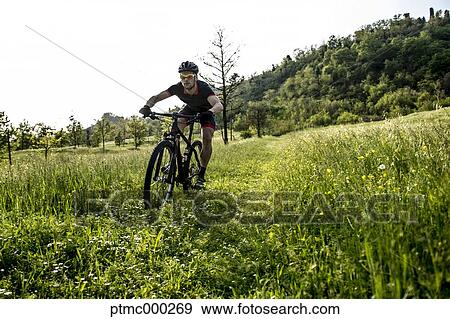 Man riding mountain bike in nature in the Bologna countryside, Italy View Large Photo Image Stock Photo - Man riding mountain bike in nature in the Bologna countryside, Italy. Fotosearch