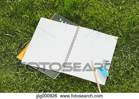 Pencil and notebooks on grass View Large Photo Image Stock Photograph - Pencil and notebooks on grass. Fotosearch