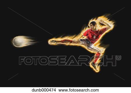 Soccer Player Kicking The Ball In Mid-Air View Large Photo Image Picture - Soccer Player Kicking The Ball In Mid-Air. Fotosearch