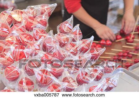 Stock Photo - Apple candies at traditional Japanese festival. Fotosearch