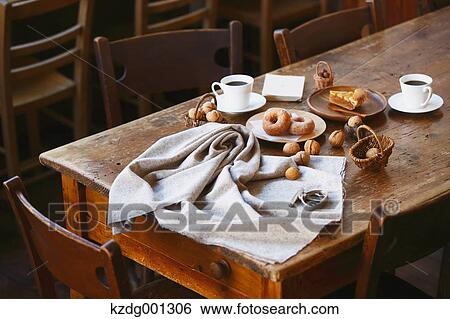 Coffee And Pastry On Wooden Table View Large Photo Image Stock Photograph - Coffee And Pastry On Wooden Table. Fotosearch