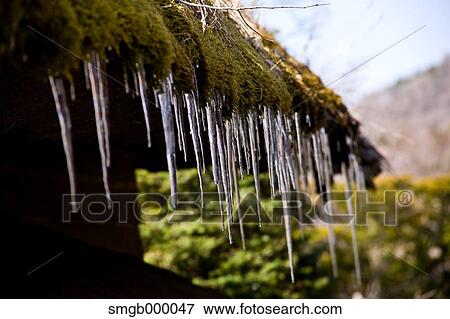 Icicles on rooftop View Large Photo Image Stock Photo - Icicles on rooftop. Fotosearch