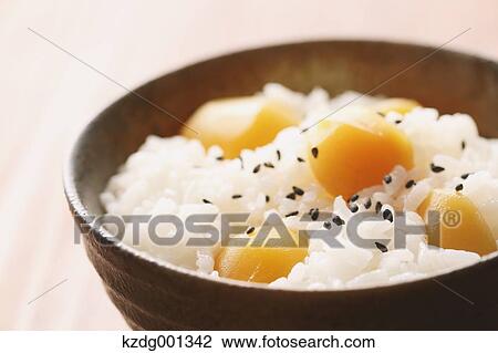 Stock Image - Japanese style chestnut rice. Fotosearch