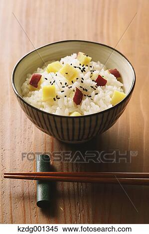 Japanese style sweet potato rice View Large Photo Image Stock Photography - Japanese style sweet potato rice. Fotosearch