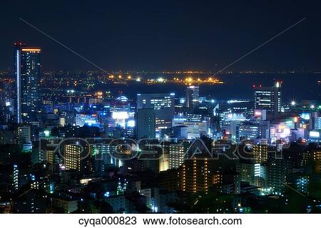 Stock Image - Kobe cityscape at night. Fotosearch