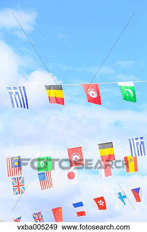 National Flags And Blue Sky View Large Photo Image Stock Photo - National Flags And Blue Sky. Fotosearch