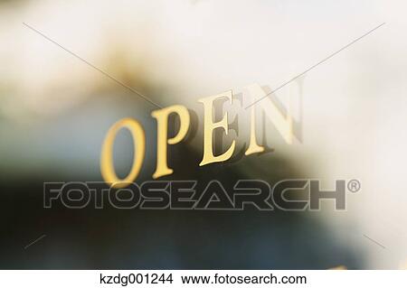 Picture - Open Writing On Glass Door. Fotosearch