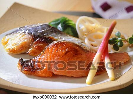 Stock Image - Japanese style grilled fish. Fotosearch