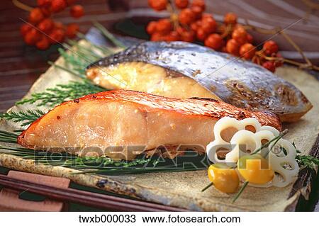 Stock Image - Japanese style grilled fish. Fotosearch