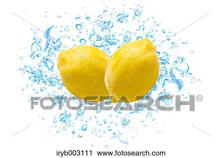 Stock Image - Lemons and water splash. Fotosearch