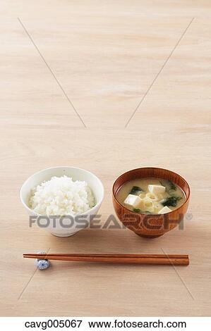 Miso soup and bowl of rice View Large Photo Image Stock Photo - Miso soup and bowl of rice. Fotosearch