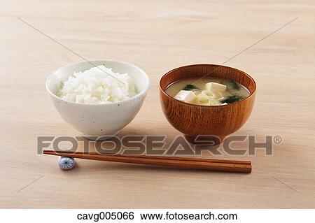 Stock Photograph - Miso soup and bowl of rice. Fotosearch