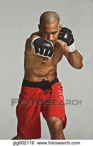 Bald male athlete in a fighting pose View Large Photo Image Stock Photograph - Bald male athlete in a fighting pose. Fotosearch