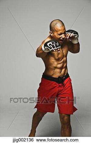 Bald male athlete in a fighting pose View Large Photo Image Stock Photograph - Bald male athlete in a fighting pose. Fotosearch