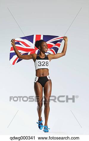 Female Athlete Holding a British Flag View Large Photo Image Stock Image - Female Athlete Holding a British Flag. Fotosearch