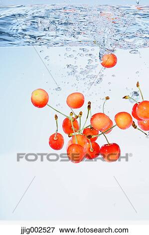 Cherries in water View Large Photo Image Stock Photo - Cherries in water. Fotosearch