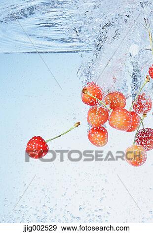 Cherries in water View Large Photo Image Stock Photo - Cherries in water. Fotosearch