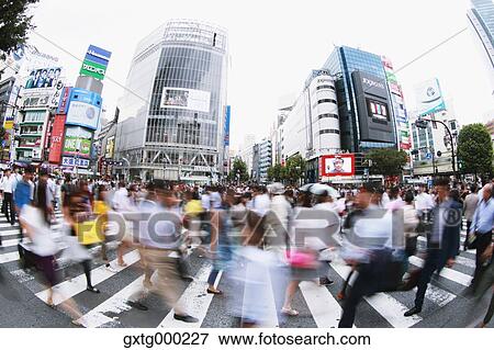 Crowd walking at Shibuya scramble crossing, Tokyo, Japan View Large Photo Image Stock Photo - Crowd walking at Shibuya scramble crossing, Tokyo, Japan. Fotosearch